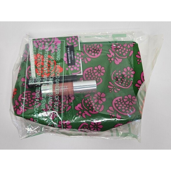 Marimekko For Clinique Green Floral Makeup Bag W/ Mascara, Chubby Stick & Mirror - Picture 2 of 9